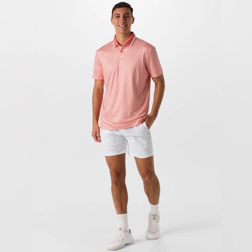 NWT Redvanly Devine Polo Men’s Size XL Coral Red Geometric AOP Golf Performance